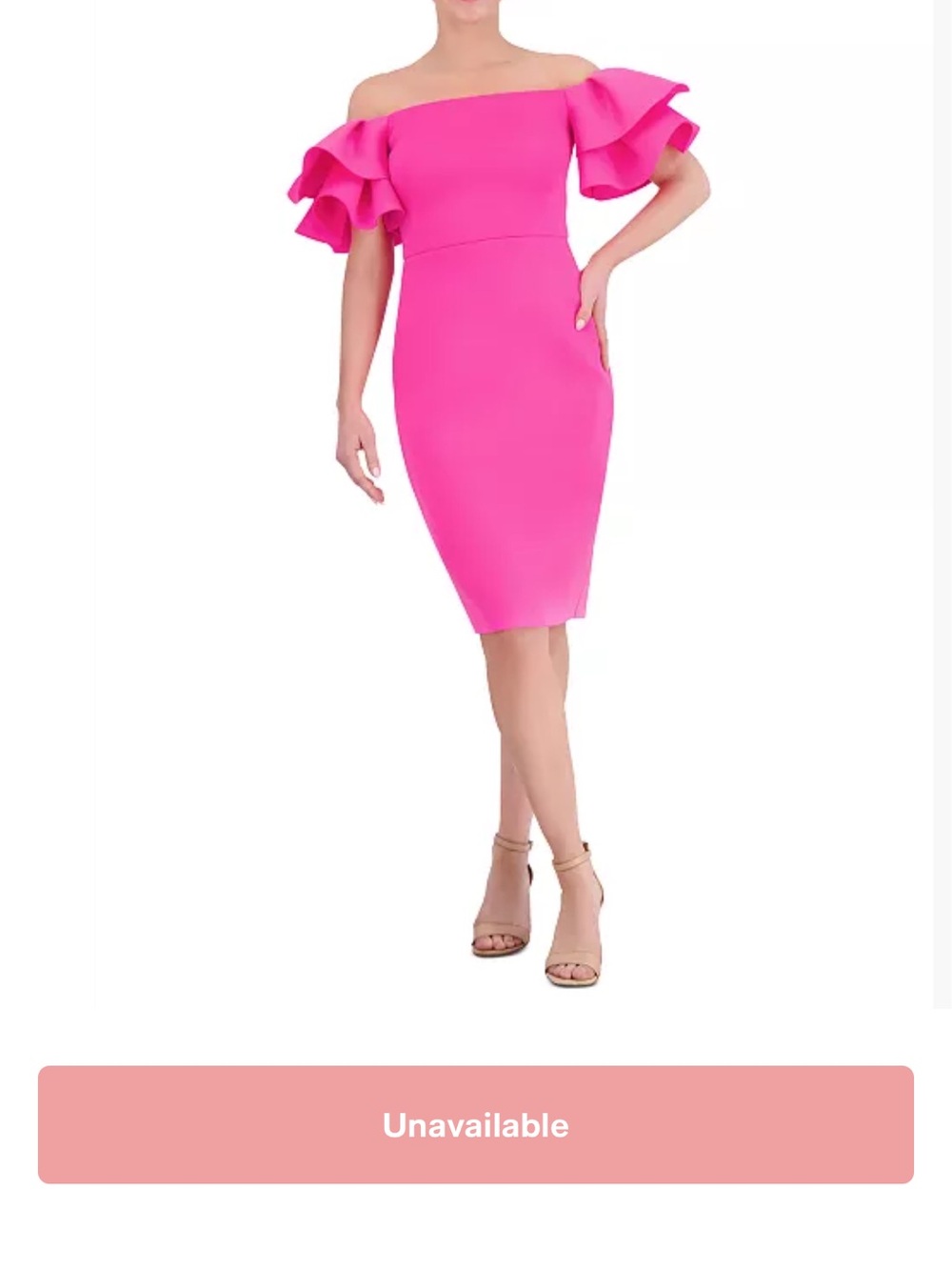 Eliza J Off-Shoulder Ruffle Sheath Dress - Hot Pink